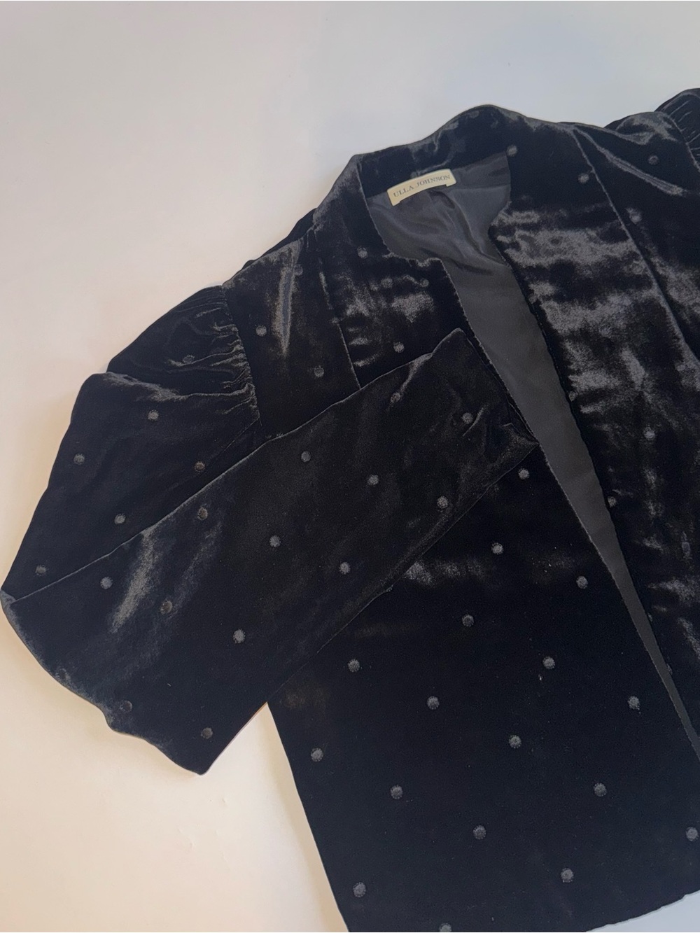 Ulla Johnson Black Velvet Pea Coat with Dot Texture